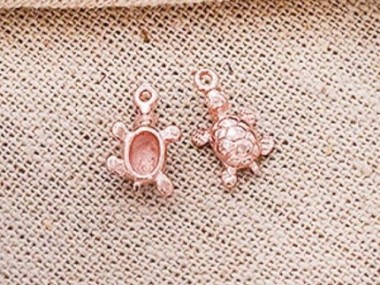 925 Sterling Silver Rose Gold Vermeil Style Turtle Charms 8x10mm.