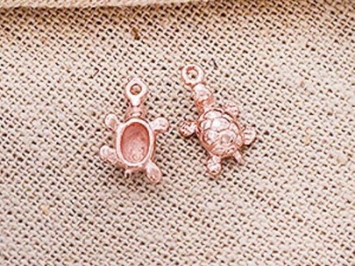 2 of 925 Sterling Silver Rose Gold Vermeil Style Turtle Charms 8x10mm.