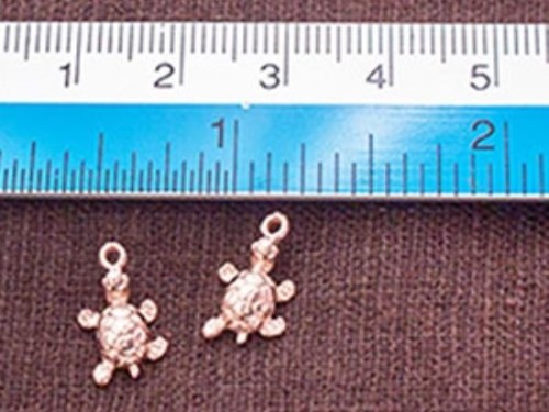 2 of 925 Sterling Silver Rose Gold Vermeil Style Turtle Charms 8x10mm.