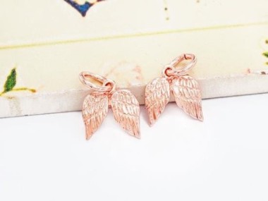 2 of 925 Sterling Silver Rose Gold Vermeil Style Angel Wing Charms 8x10 mm.