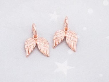 925 Sterling Silver Rose Gold Vermeil Style Angel Wing Charms 8x10 mm.