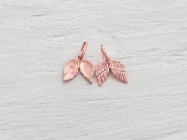 925 Sterling Silver Rose Gold Vermeil Style Angel Wing Charms 8x10 mm.