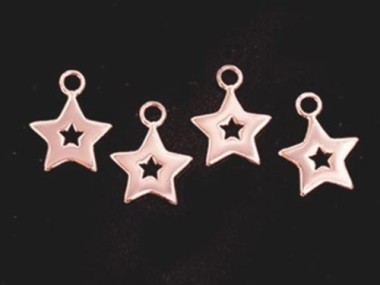 4 of 925 Sterling Silver Rose Gold Vermeil Style Star Charms 10mm.