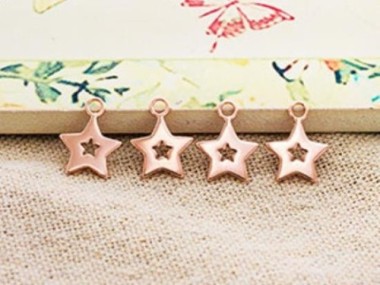 925 Sterling Silver Rose Gold Vermeil Style Star Charms 10mm.