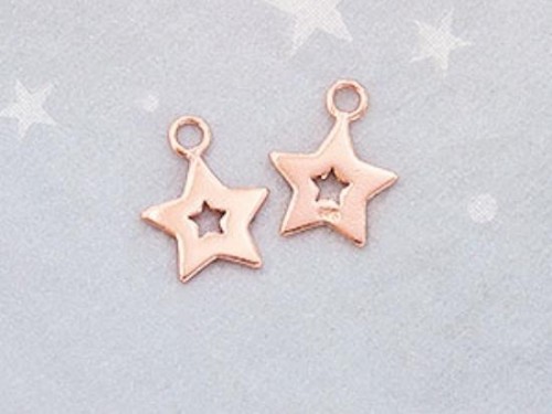 4 of 925 Sterling Silver Rose Gold Vermeil Style Star Charms 10mm.