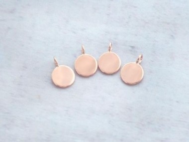 925 Sterling Silver Rose Gold Vermeil Style Round Disc Tag Charms 6 mm.