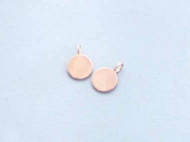 925 Sterling Silver Rose Gold Vermeil Style Round Disc Tag Charms 6 mm.