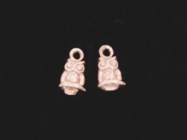 925 Sterling Silver Rose Gold Vermeil Style Tiny Owl Charms.