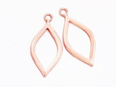 925 Sterling Silver Rose Gold Vermeil Style Marquise Drop Pendants 11x21 mm.