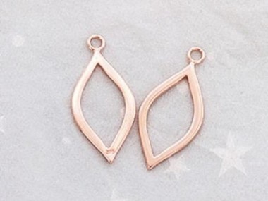 925 Sterling Silver Rose Gold Vermeil Style Marquise Drop Pendants 11x21 mm.