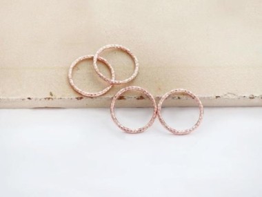 4 of 925 Sterling Silver Rose Gold Vermeil Style Diamond Cut Circle Links, Connectors 12x1 mm. Polish Finished