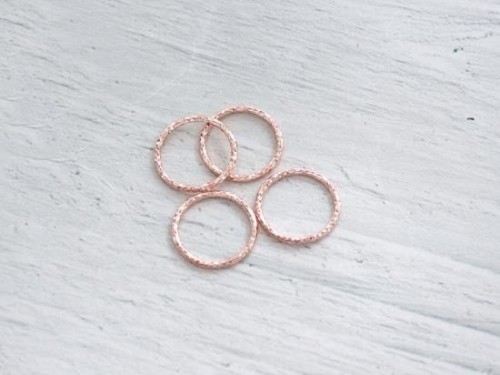 4 of 925 Sterling Silver Rose Gold Vermeil Style Diamond Cut Circle Links, Connectors 12x1 mm. Polish Finished