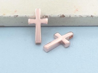 925 Sterling Silver Rose Gold Vermeil Style Cross Charms 7.5x12 mm.