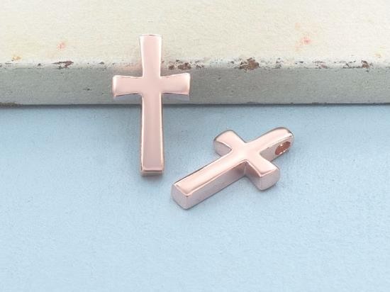 2 of 925 Sterling Silver Rose Gold Vermeil Style Cross Charms 7.5x12 mm.