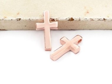 925 Sterling Silver Rose Gold Vermeil Style Cross Charms 7.5x12 mm.