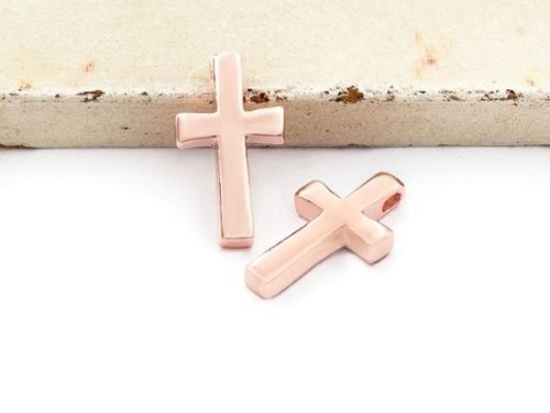 2 of 925 Sterling Silver Rose Gold Vermeil Style Cross Charms 7.5x12 mm.