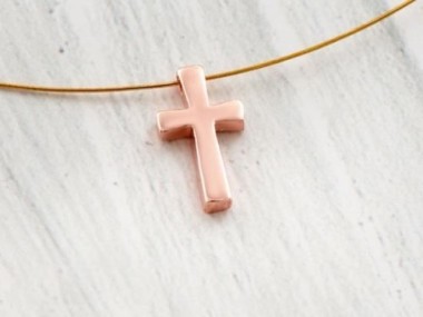 925 Sterling Silver Rose Gold Vermeil Style Cross Charms 7.5x12 mm.