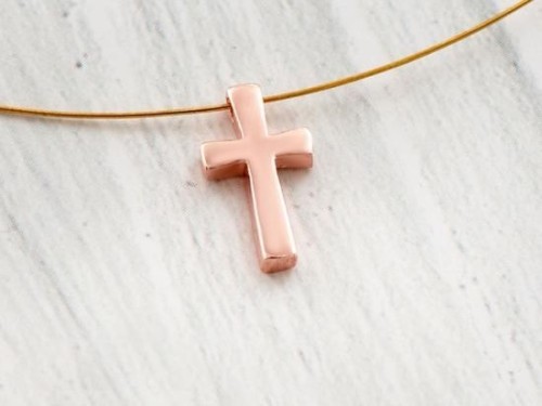 2 of 925 Sterling Silver Rose Gold Vermeil Style Cross Charms 7.5x12 mm.