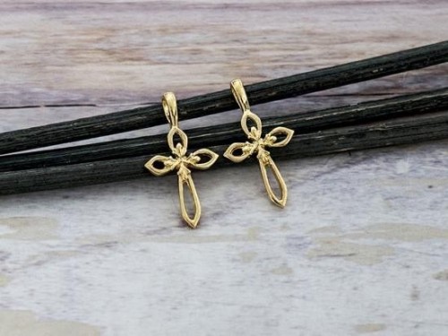 2 of 925 Sterling Silver Gold Vermeil Style Cross Charms 11x15 mm.