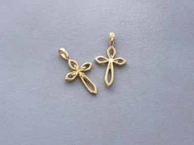 925 Sterling Silver Gold Vermeil Style Cross Charms 11x15 mm.