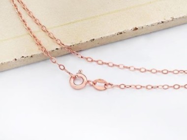 925 Sterling Silver Rose Gold Vermeil Style Marquise Chain Necklace 1.5x2.5 mm.