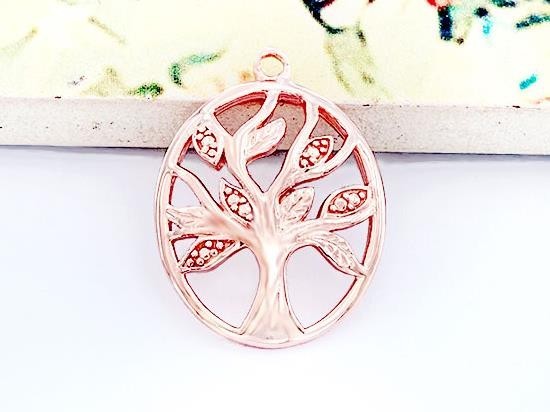 1 of 925 Sterling Silver Rose Gold Vermeil Style Tree of Life Pendant 15x18 mm.