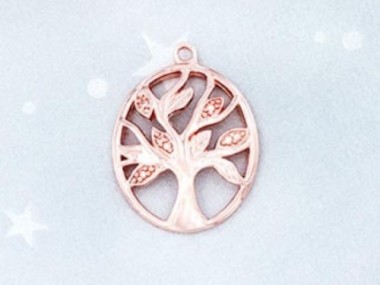 925 Sterling Silver Rose Gold Vermeil Style Tree of Life Pendant 15x18 mm.