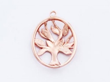 925 Sterling Silver Rose Gold Vermeil Style Tree of Life Pendant 15x18 mm.