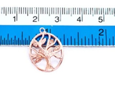 925 Sterling Silver Rose Gold Vermeil Style Tree of Life Pendant 15x18 mm.