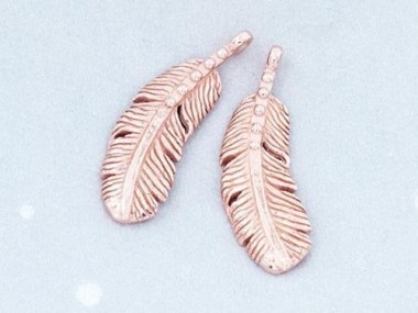 2 of 925 Sterling Silver Rose Gold Vermeil Style Feather Pendants 7x18 mm.