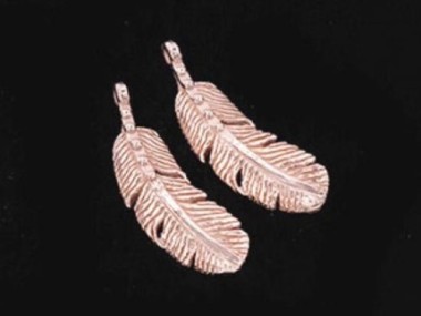 925 Sterling Silver Rose Gold Vermeil Style Feather Pendants 7x18 mm.