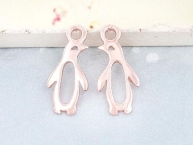 925 Sterling Silver Rose Gold Vermeil Style Penguin Charms 7x13mm.