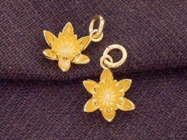 925 Sterling Silver Gold Vermeil Style Lotus Charms 11mm.