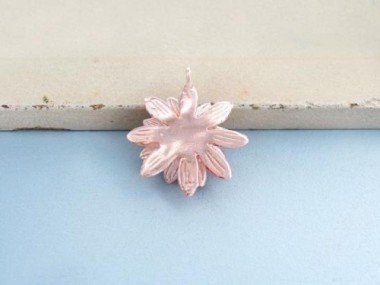 925 Sterling Silver Rose Gold Vermeil Style Lotus Flower Pendant 16mm.