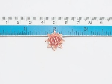 925 Sterling Silver Rose Gold Vermeil Style Lotus Flower Pendant 16mm.