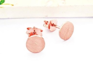 925 Sterling Silver Rose Gold Vermeil Style Tiny Circle Disc Stud Earrings 6mm.,