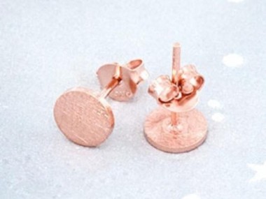 925 Sterling Silver Rose Gold Vermeil Style Tiny Circle Disc Stud Earrings 6mm.,