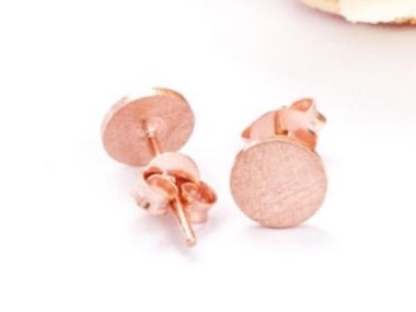 925 Sterling Silver Rose Gold Vermeil Style Tiny Circle Disc Stud Earrings 6mm.,