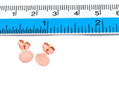 1 Pair of 925 Sterling Silver Rose Gold Vermeil Style Tiny Circle Disc Stud Earrings 6mm., Brush Finished.