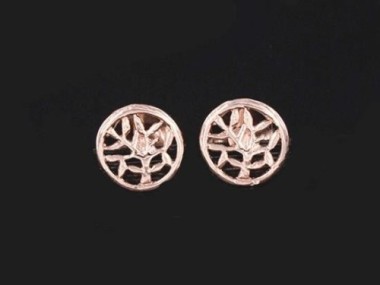 925 Sterling Silver Rose Gold Vermeil Style Tiny Tree of life circle Stud Earrings 7mm.