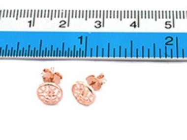 925 Sterling Silver Rose Gold Vermeil Style Tiny Tree of life circle Stud Earrings 7mm.