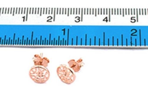 1 Pair of 925 Sterling Silver Rose Gold Vermeil Style Tiny Tree of life circle Stud Earrings 7mm.