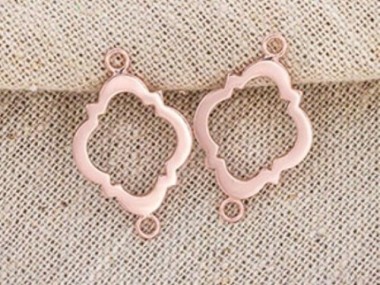 925 Sterling Silver Rose Gold Vermeil Style Moroccan Style Drop Links, Connectors 16x20 mm.