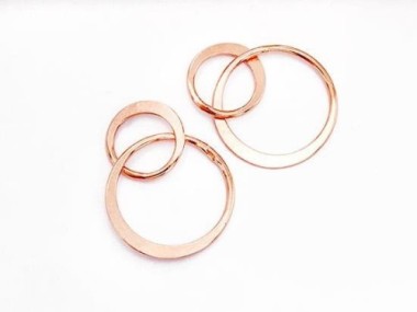 2 of 925 Sterling Silver Rose Gold Vermeil Style Double Circle Rings Charms, Links 9mm. & 13mm.