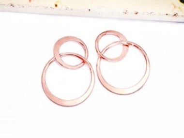 925 Sterling Silver Rose Gold Vermeil Style Double Circle Rings Charms, Links 9mm.