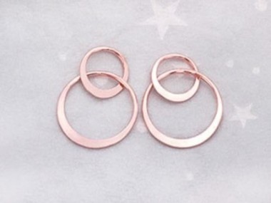 925 Sterling Silver Rose Gold Vermeil Style Double Circle Rings Charms, Links 9mm.