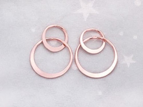 2 of 925 Sterling Silver Rose Gold Vermeil Style Double Circle Rings Charms, Links 9mm. & 13mm.