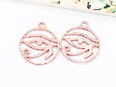 925 Sterling Silver Rose Gold Vermeil Style Eye Of Horus Charms 16x17 mm.