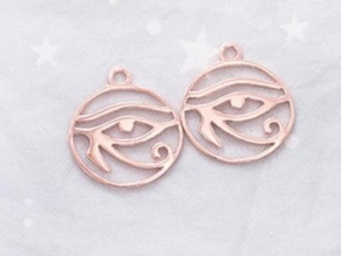 925 Sterling Silver Rose Gold Vermeil Style Eye Of Horus Charms 16x17 mm.