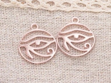 925 Sterling Silver Rose Gold Vermeil Style Eye Of Horus Charms 16x17 mm.